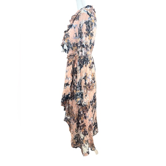 IRO Garden Ruffle High Low Floral‎ Wrap Midi Dress Long Sleeve feminine boho